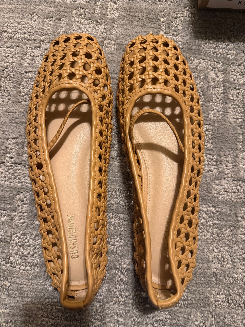 Women's Woven Tan Ballet Flats